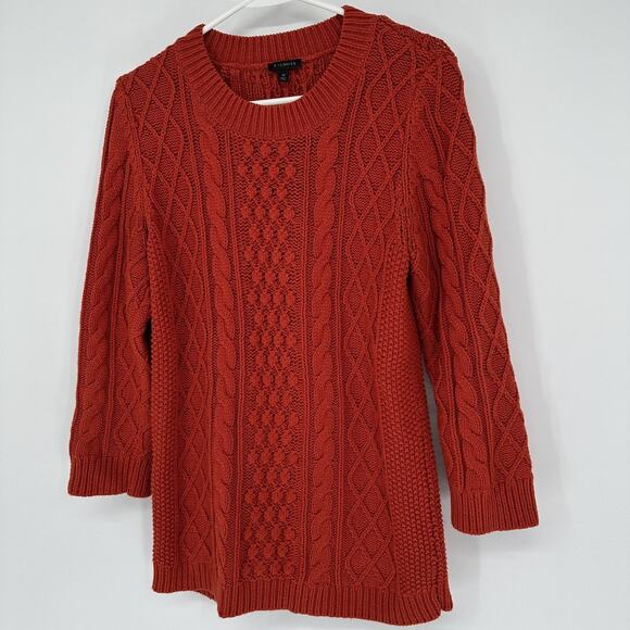 Talbots Sweater Womens Medium Rust Orange Cable Knit Pullover Wool Blend Chunky - Picture 4 of 8
